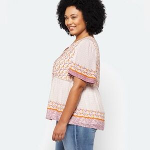 DANIEL RAINN Short Sleeve Border Print
Popover TopFloral Boho Blouse 3XL